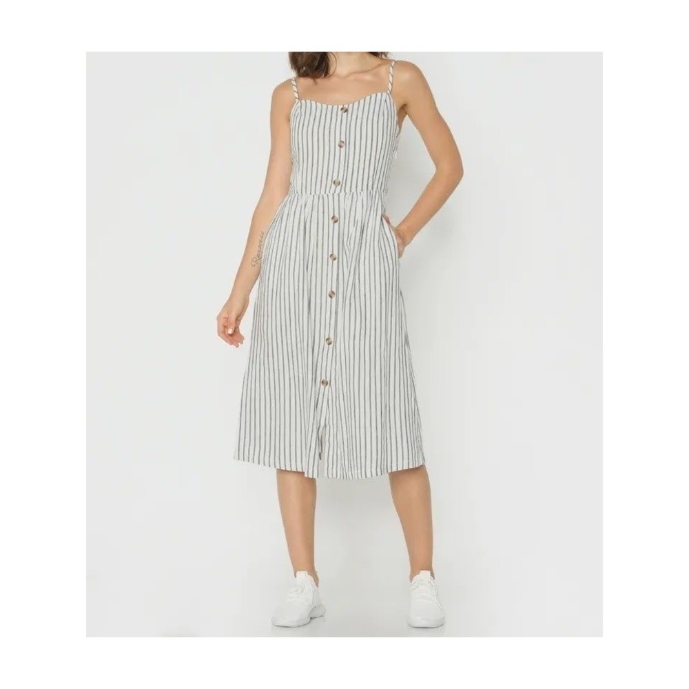 ONLY Blue White Striped Linen Cotton Blend‎ Sundress Womens Sz 40 / US 8 Coastal